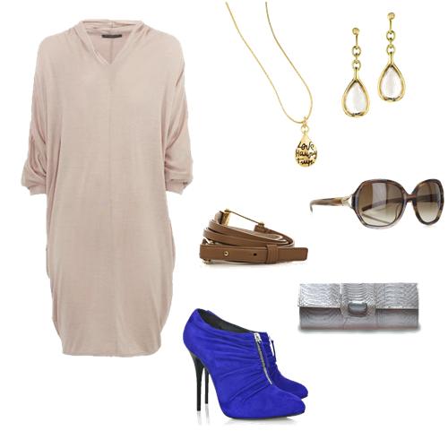 LOOK_Azul Vestido de Alexander McQueen, joias DVF, cinto e óculos de Jil Snader, sapato Giusseppe Zanotti e bolsa carteira prata