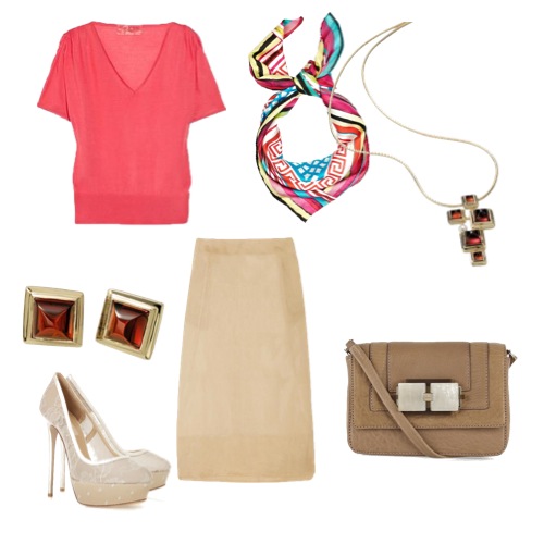 Look Lenços Blusa Giambista Valli, brincos e colar Roberto Burle Marx por H.Stern, sapato Valentino, saia Ana Sanz, lenço A.C Versace e bolsa Anya Hindmarch.