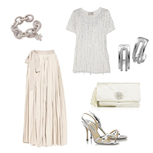 Look camisetas Blusa, saia e bolsa Lanvin, sapatos Jimmy Choo, brincos Roberto Burle Marx por H.Stern e pulseira DVF