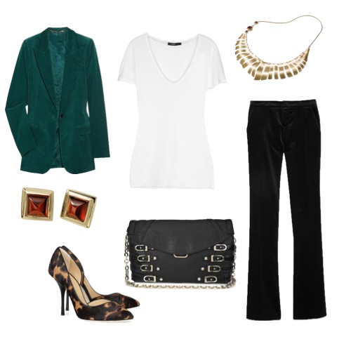 Look camiseta Camiseta Bassike, calça e blazer Gucci, scarpins Giuseppe Zanotti, bolsa Jimmy Choo, brincos e colar Roberto Burle Marx por H.Stern