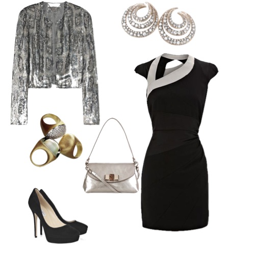 Look vestidos Vestido Karen Millen, casaqueto Stella McCartney, bolsa Chloé, scarpin Jimmy Choo, brincos Mya Maris e anéis Pedras Roladas