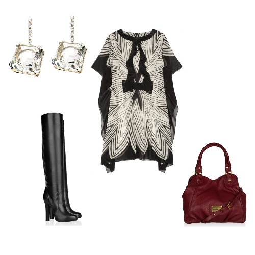 vestido Anna Sui, botas Dolce & Gabbana, bolsa Marc by Marc Jacobs e brincos Moonlight